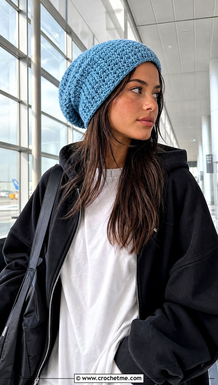 Oversized Crochet Beanie With Leggings - 30 Quick Crochet Beanie outfit ideas