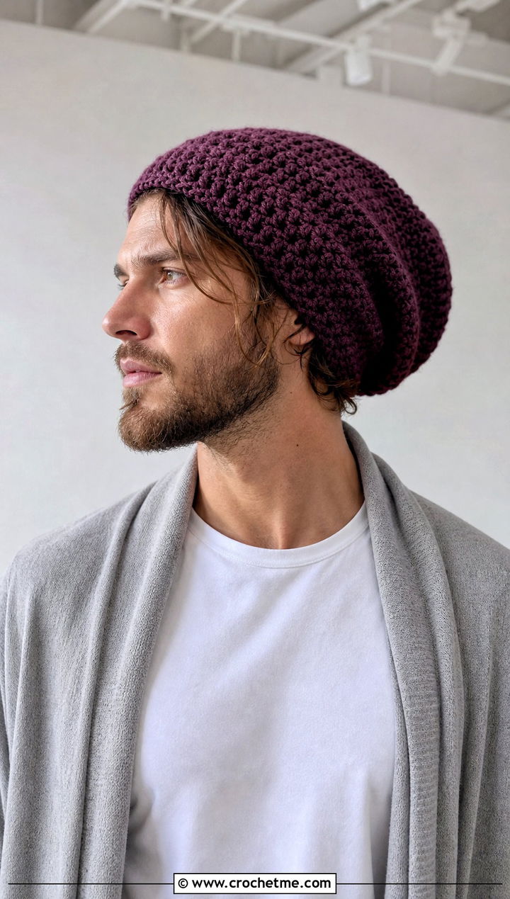 Oversized Crochet Beanie With Long Cardigan - 30 mens crochet hats men's beanie outfit ideas