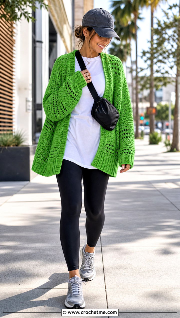 Oversized Crochet Cardigan With Leggings - 25 Diy Crochet Outfits ideas
