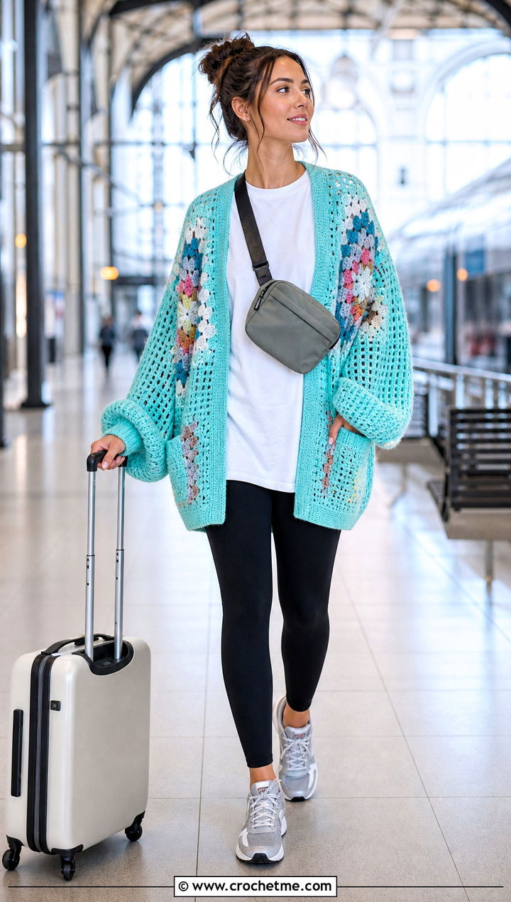 Oversized Crochet Cardigan With Leggings And Sneakers - 35 diy crochet clothes and outfit ideas