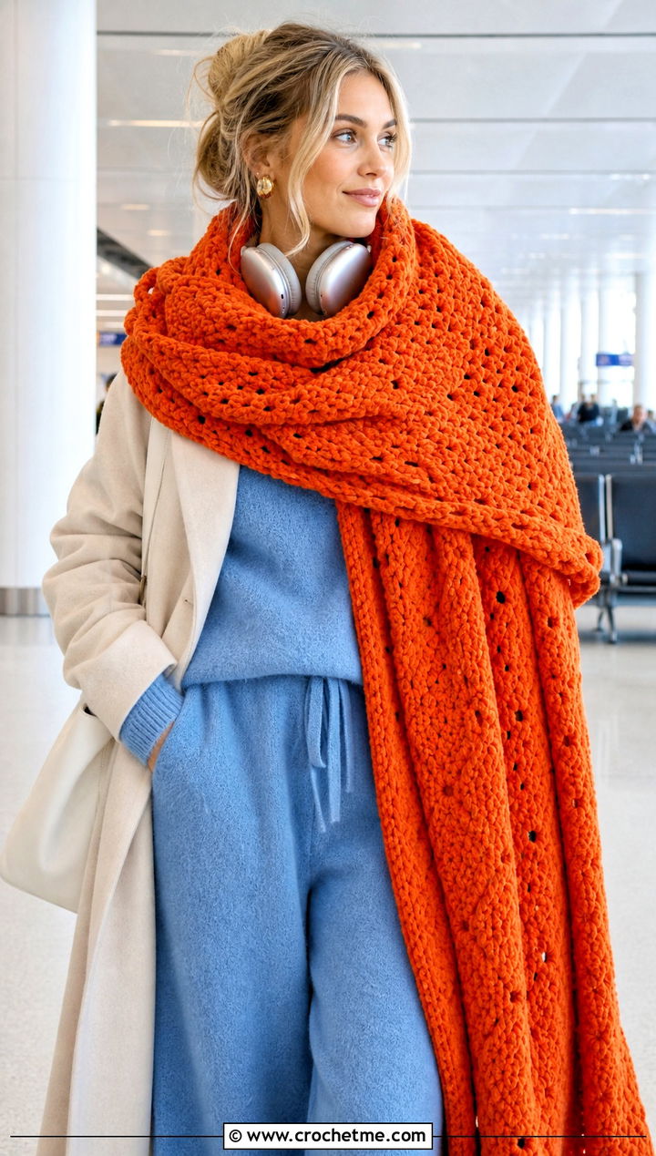 Oversized Crochet Chenille Wrap Scarf With Matching Set - 25 crochet chenille scarf outfit ideas