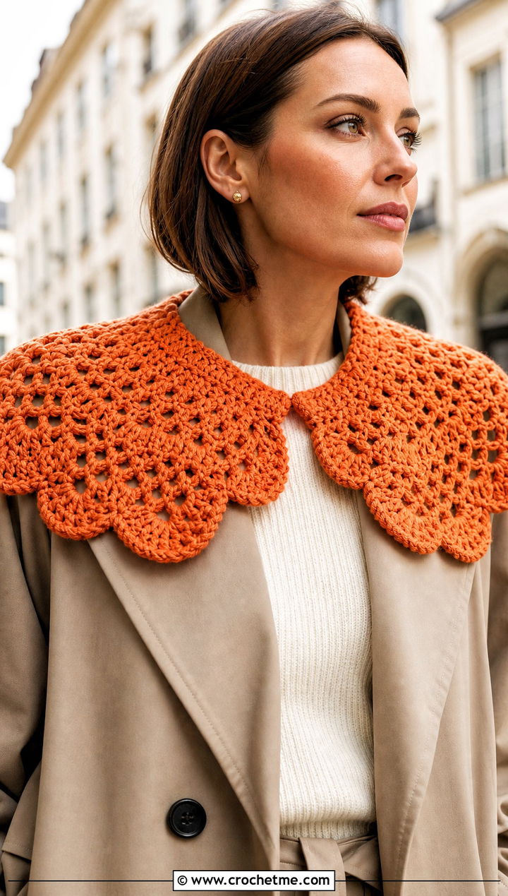 Oversized Crochet Collar With Trench Coat - 25 weird crochet clothes and outfit ideas