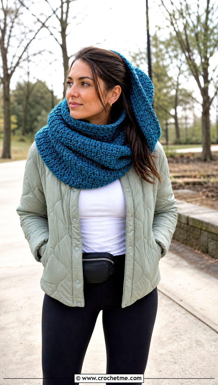 Oversized Crochet Cowl Hood With Leggings - 25 crochet cowl hood outfit ideas