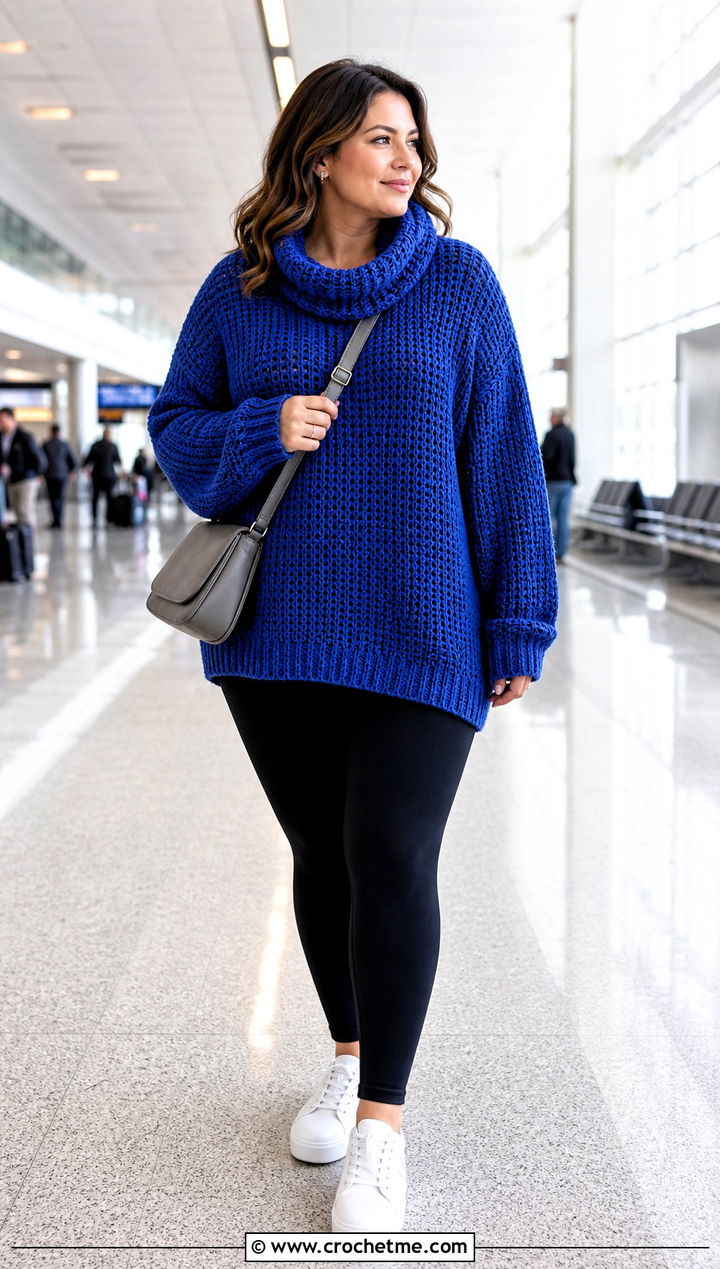 Oversized Crochet Cowl Neck Sweater With Leggings - 25 Crochet Cowl Neck Sweater outfit ideas