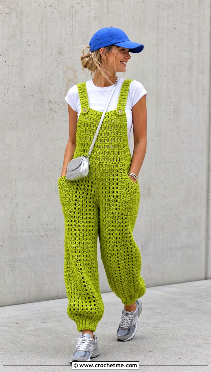 Oversized Crochet Dungarees With Baby T Shirt - 30 crochet dungarees outfit ideas
