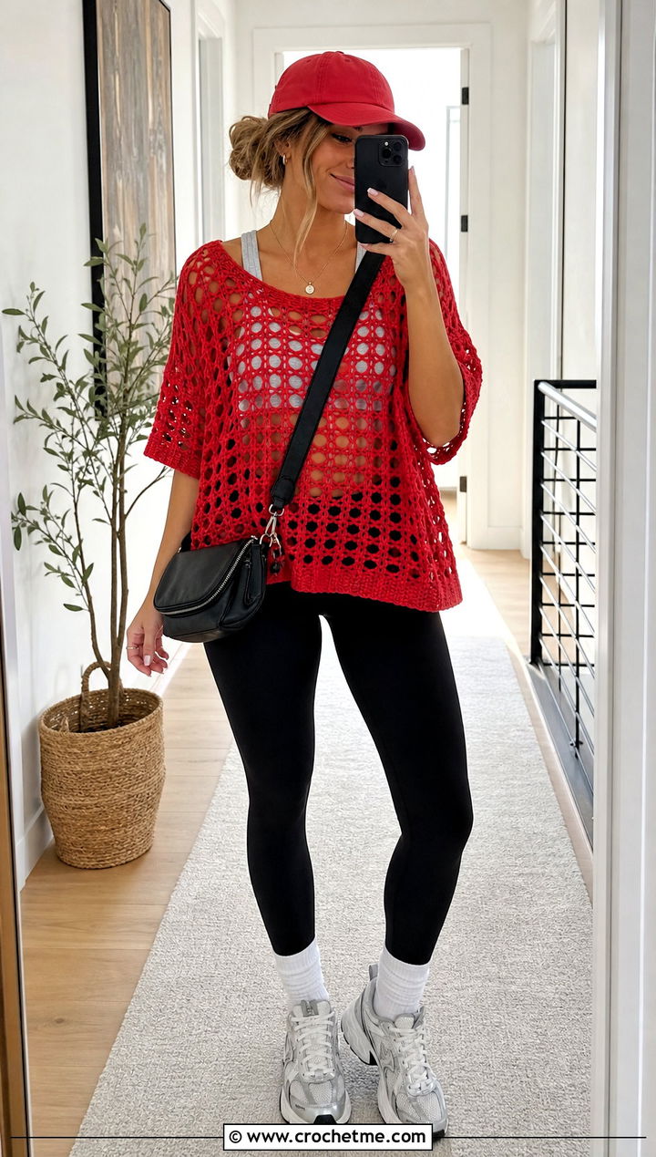 Oversized Crochet Game Day Tee With Leggings - 25 Crochet Game Day Top outfit ideas