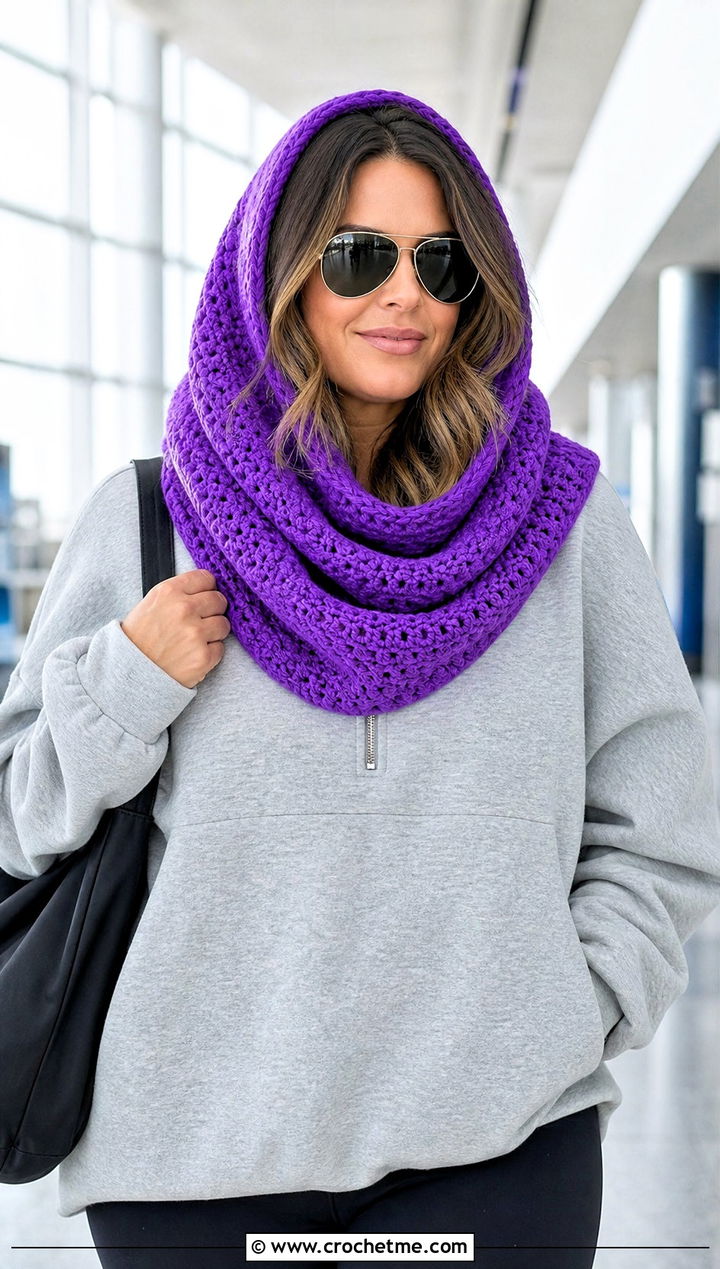 Oversized Crochet Hooded Cowl With Leggings - 30 easy crochet hooded cowl outfit ideas