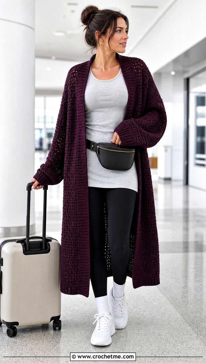 Oversized Crochet Kimono Cardigan With Leggings - 35 crochet kimono cardigan outfit ideas