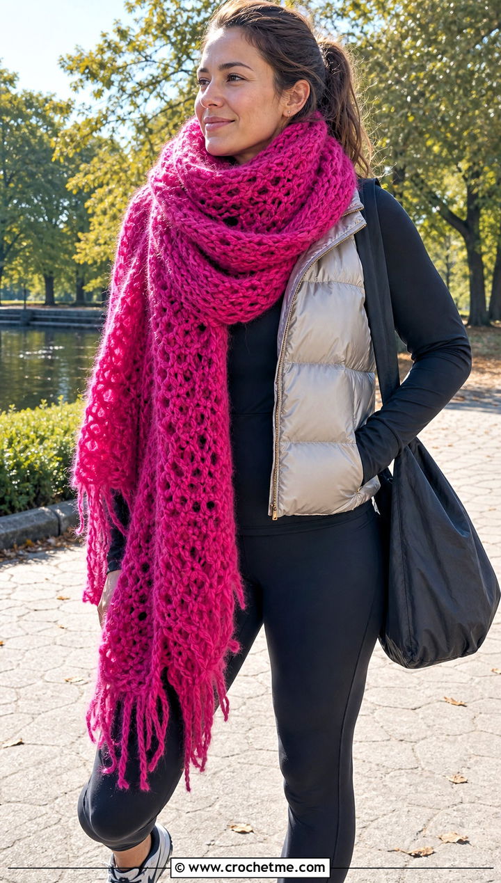 Oversized Crochet Mohair Wrap Scarf With Leggings - 30 crochet mohair scarf outfit ideas