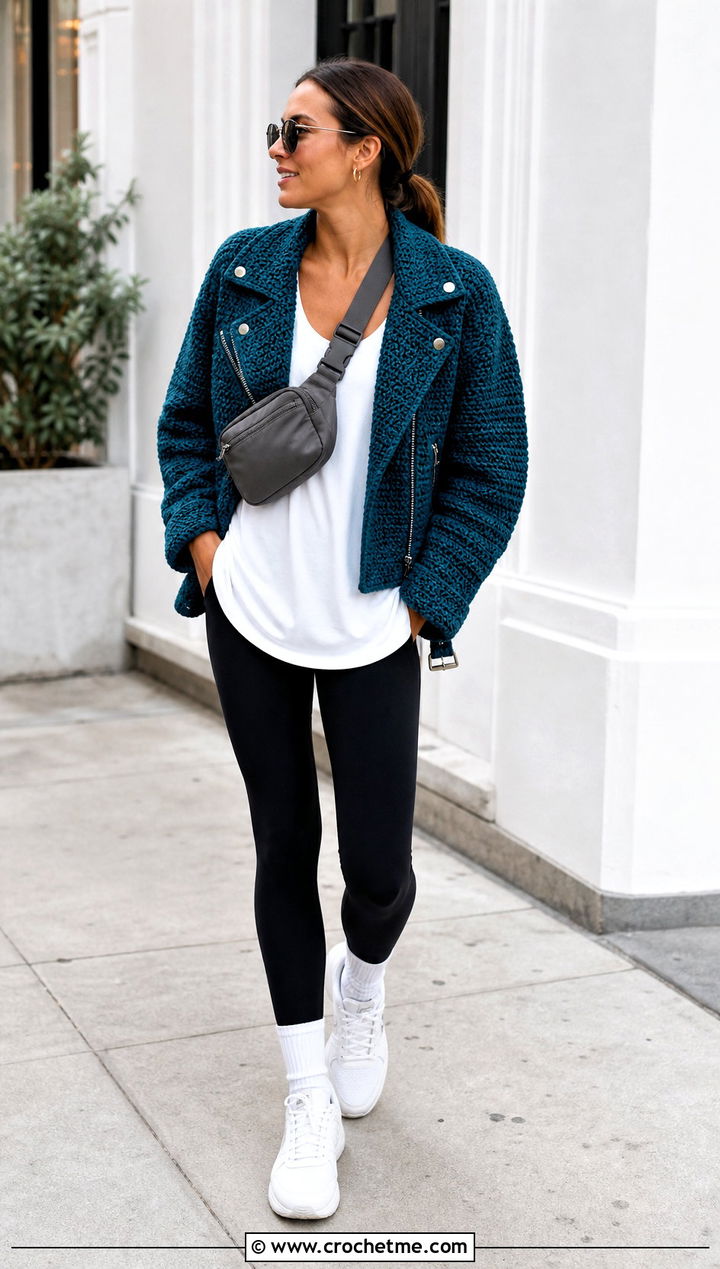 Oversized Crochet Moto Jacket With Leggings - 15 Crochet Moto Jacket outfit ideas