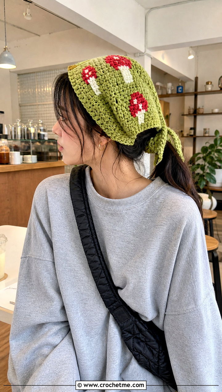 Oversized Crochet Mushroom Kerchief With Sweatshirt And Leggings - 15 Crochet Mushroom Head Scarf outfit ideas
