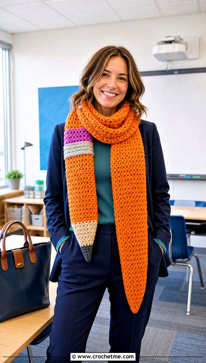 Oversized Crochet Pencil Scarf With Teacher Outfit - 25 Crochet Pencil Scarf outfit ideas