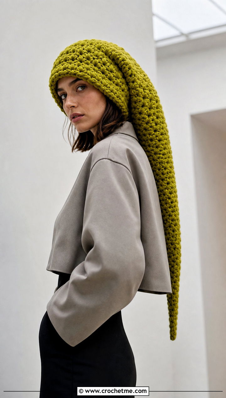 Oversized Crochet Pointed Hat With Column Dress - 25 Crochet Pointed Hat outfit ideas