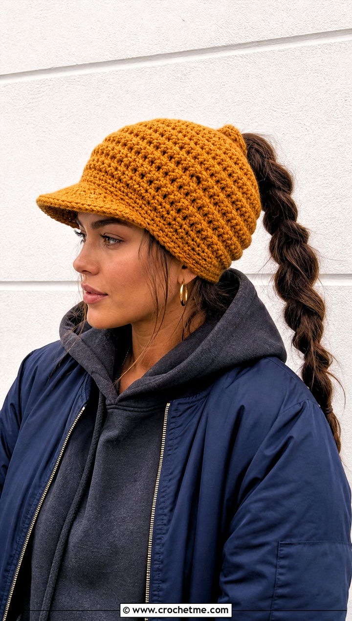 Oversized Crochet Ponytail Hat With Hoodie - 30 crochet hat with ponytail hole outfit ideas