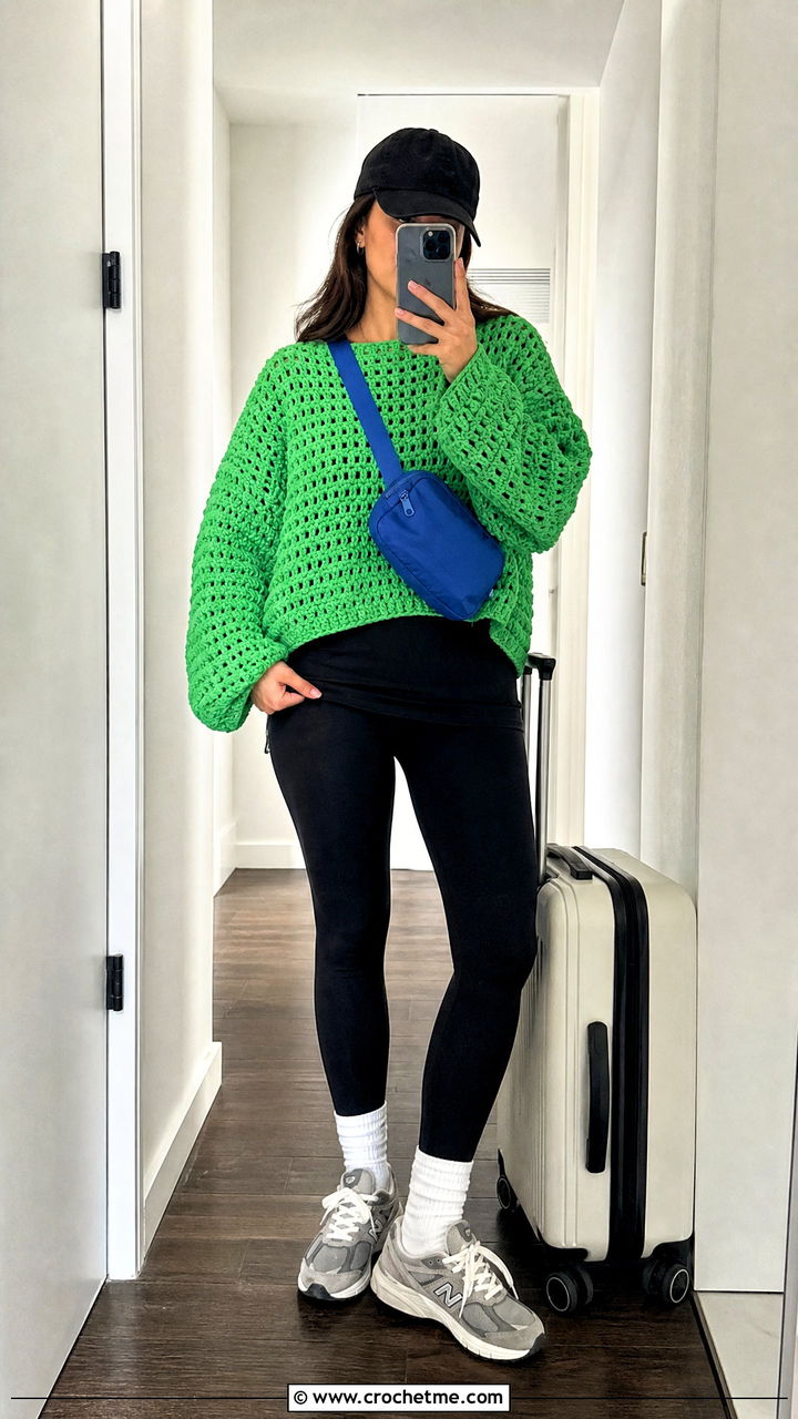 Oversized Crochet Pullover With Leggings - 35 crochet pullover outfit ideas