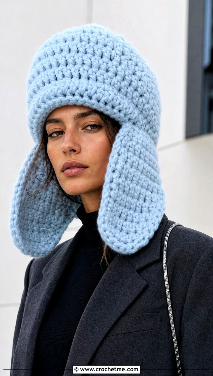 Oversized Crochet Russian Hat With Blazer - 35 crochet russian hat outfit ideas