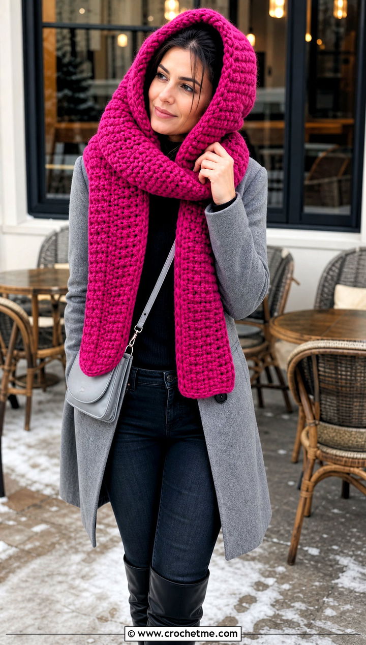 Oversized Crochet Scarf Hood With Skinny Jeans - 30 crochet scarf hood outfit ideas