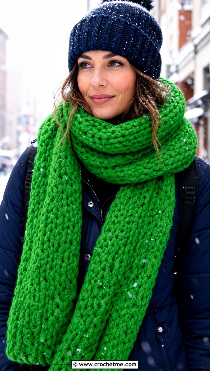 Oversized Crochet Scarf With Puffer Jacket - 15 wool ease crochet scarf outfit ideas