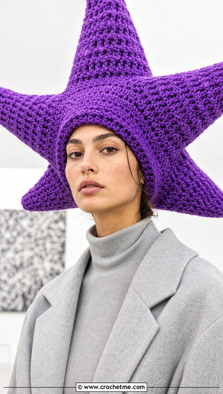 Oversized Crochet Star Hat With Monochrome Outfit - 25 crochet star hat outfit ideas