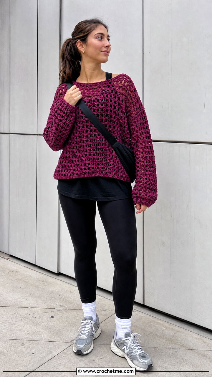 Oversized Crochet Sweater With Leggings - 35 crochet clothes and accessories outfit ideas