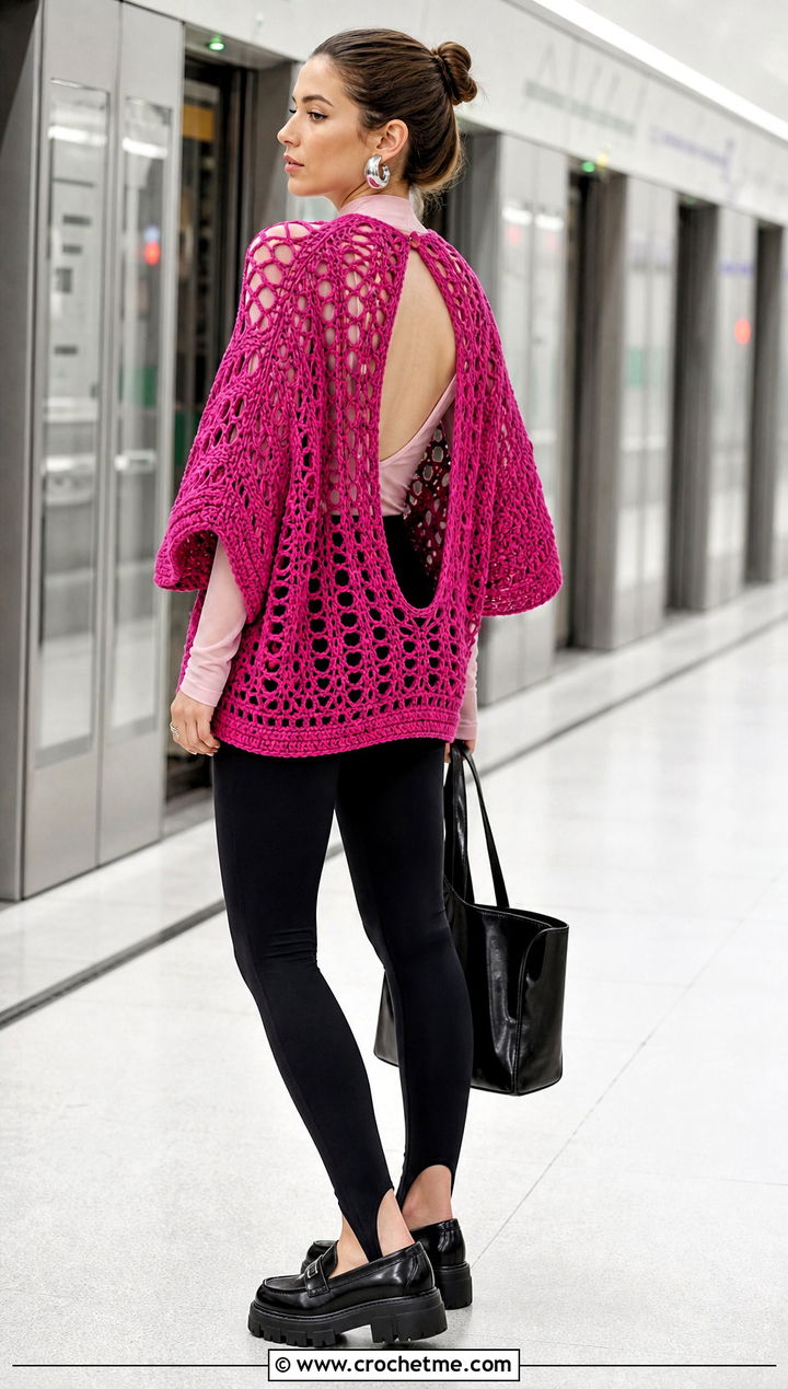 Oversized Crochet Top With Back Cutout And Leggings - 15 crochet top with back cutout outfit ideas