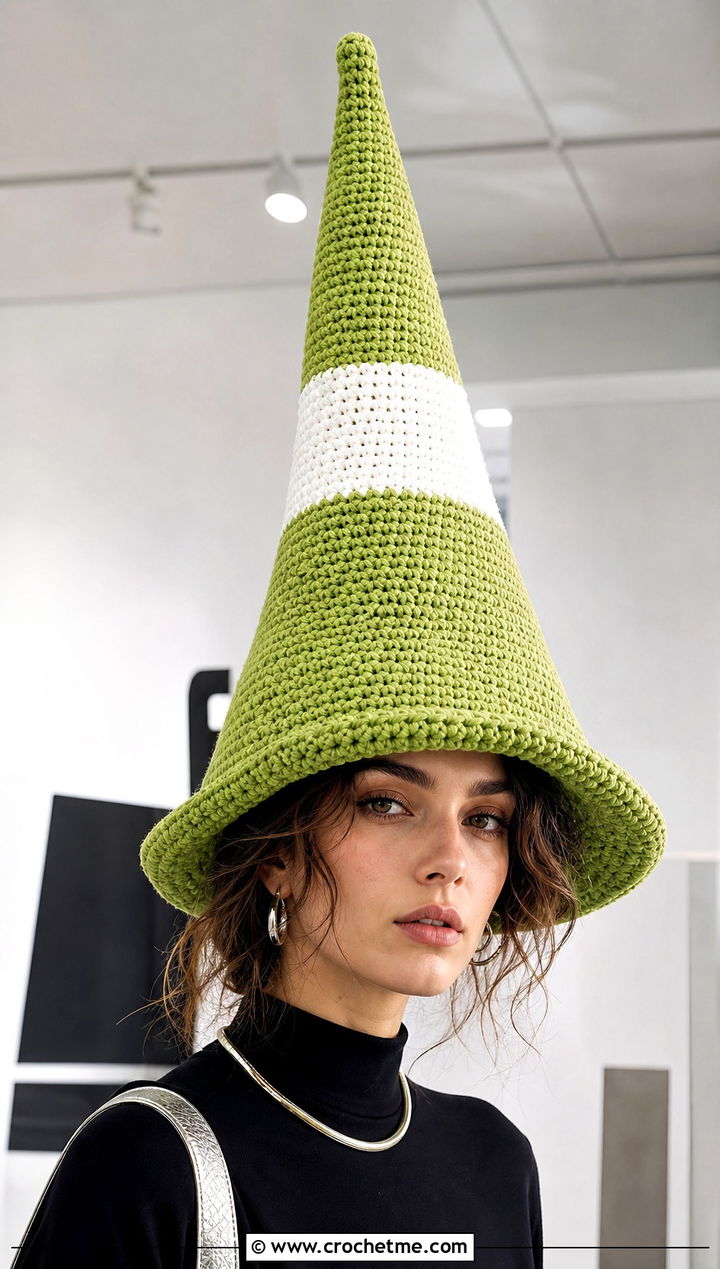 Oversized Crochet Traffic Cone Hat With Minimal Black Outfit - 25 crochet traffic cone hat outfit ideas