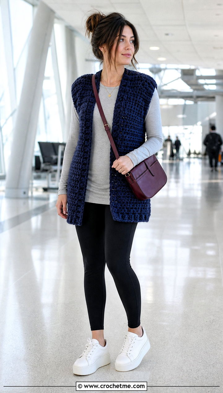 Oversized Crochet Vest With Leggings - 35 crochet vest ideas