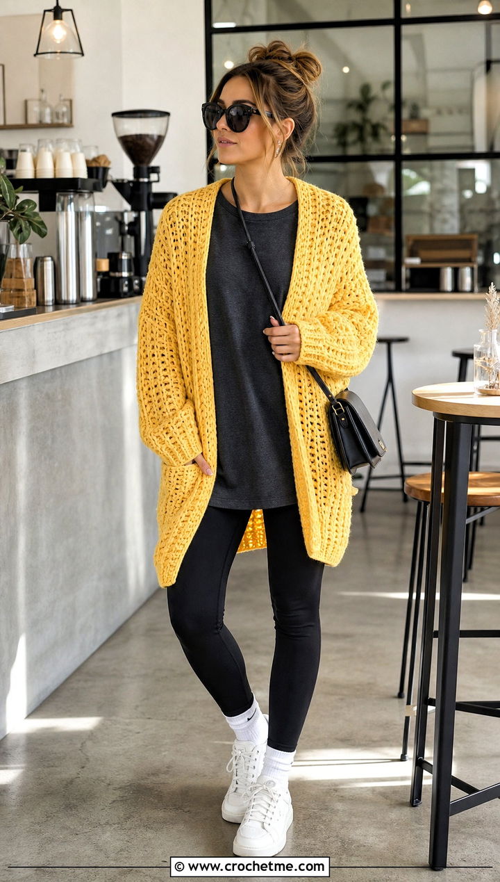 Oversized Double Crochet Cardigan With Leggings - 25 Double Crochet Cardigan outfit ideas