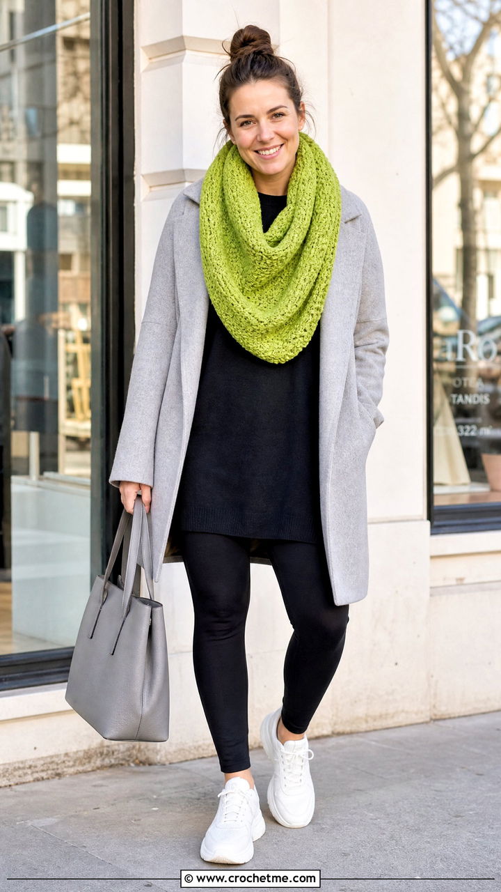 Oversized Draped Crochet Cowl Neck Warmer With Leggings Outfit - 35 crochet cowl neck warmer outfit ideas