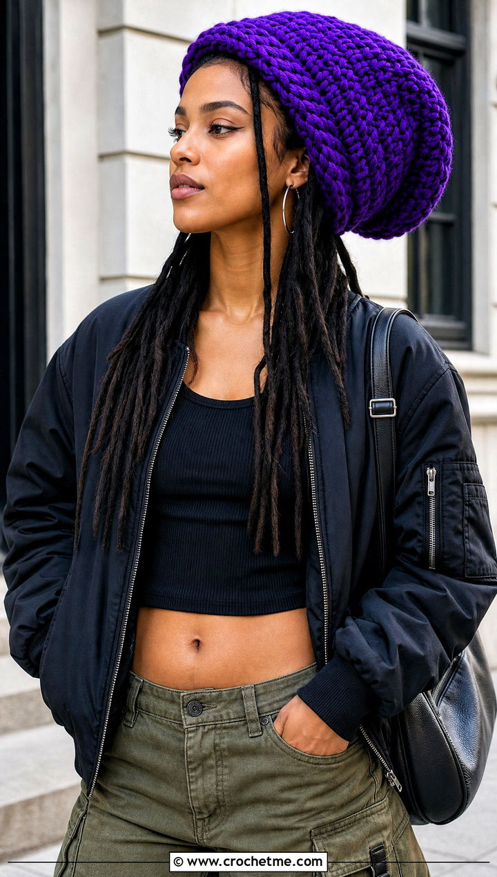 Oversized Dreadlock Crochet Rasta Tam Hat With Cargo Pants - 25 crochet rasta tam hat outfit ideas