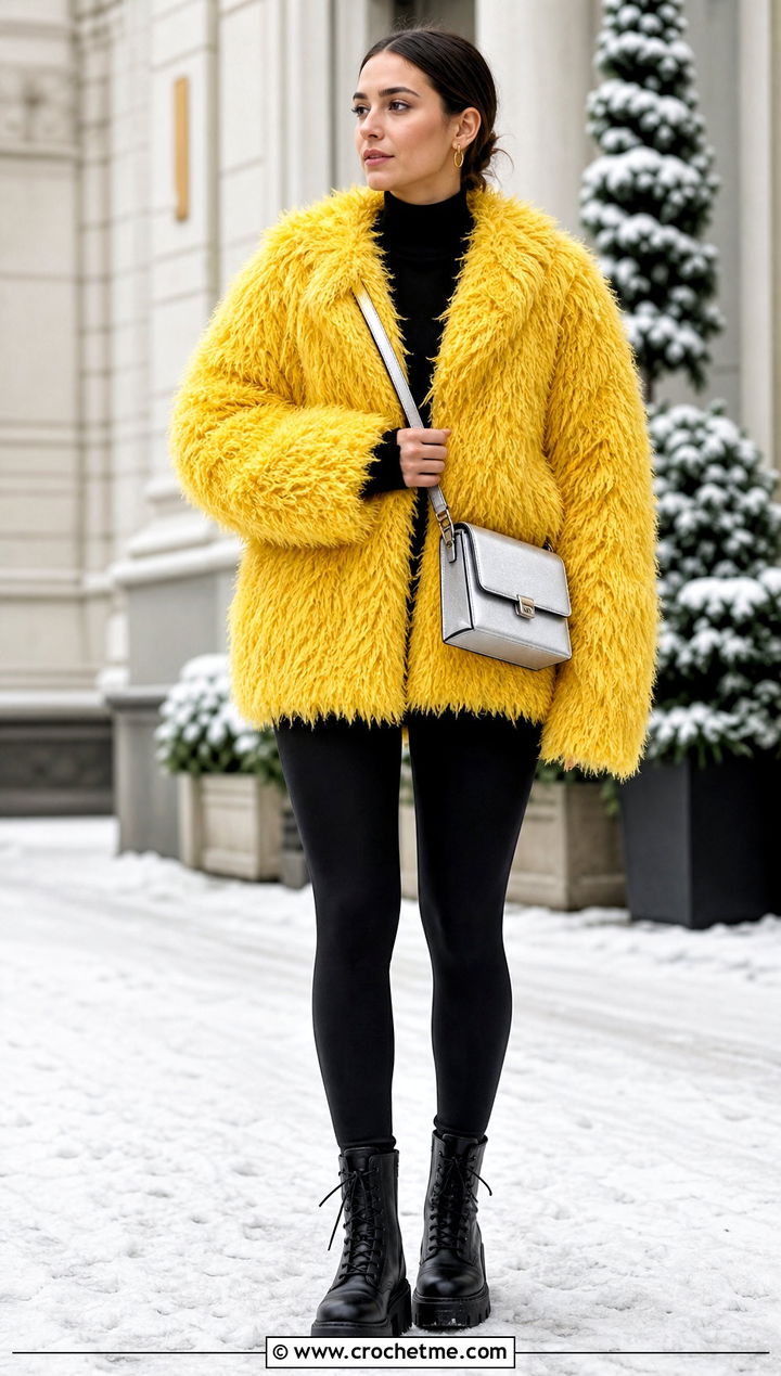 Oversized Eyelash Crochet Fur Jacket With Leggings - 30 crochet fur jacket outfit ideas