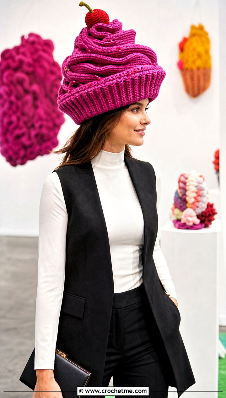 Oversized Frosting Cupcake Crochet Hat With Longline Vest - 25 cupcake crochet hat outfit ideas