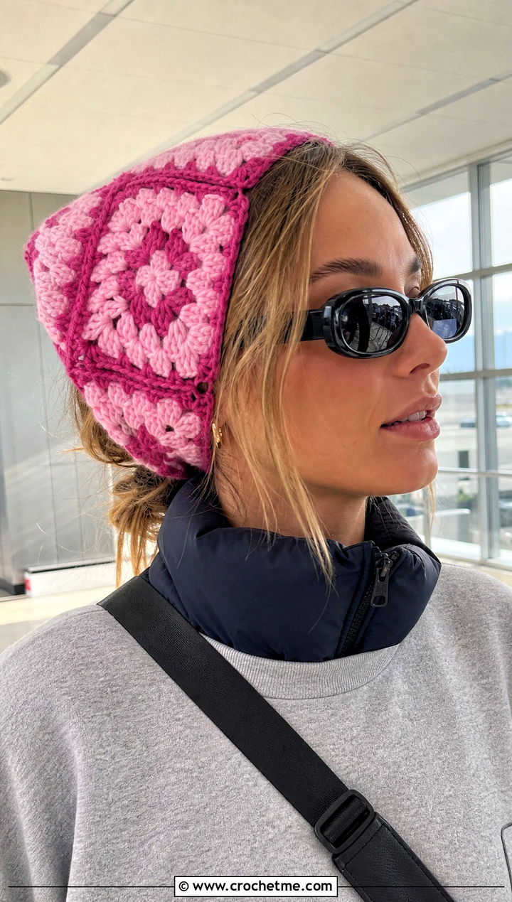 Oversized Granny Square Hair Scarf With Matching Sweatsuit - 25 granny square hair scarf outfit ideas