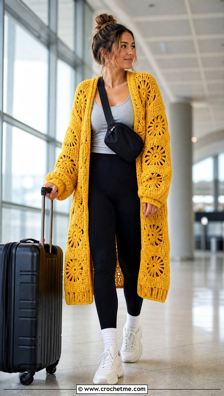 Oversized Granny Square Long Cardigan With Leggings - 25 granny square long cardigan outfit ideas