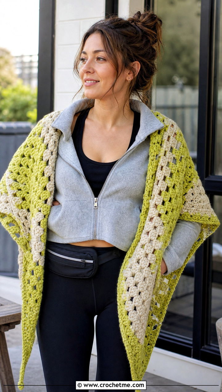 Oversized Granny Square Triangle Shawl With Leggings - 30 granny square triangle shawl outfit ideas