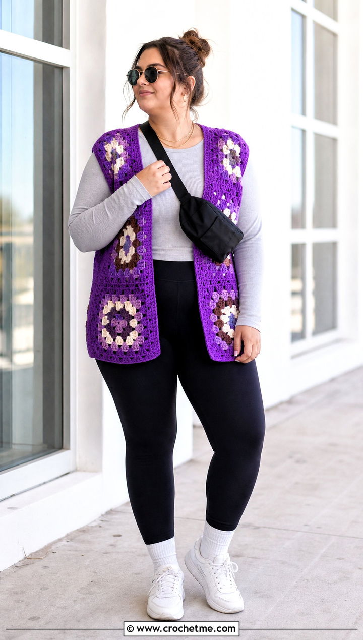 Oversized Granny Square Vest With Leggings - 25 Granny Squares Vest outfit ideas