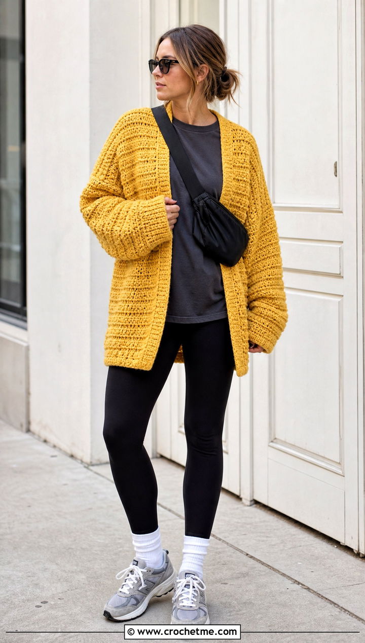 Oversized Half Double Crochet Cardigan With Leggings - 25 Half Double Crochet Cardigan outfit ideas