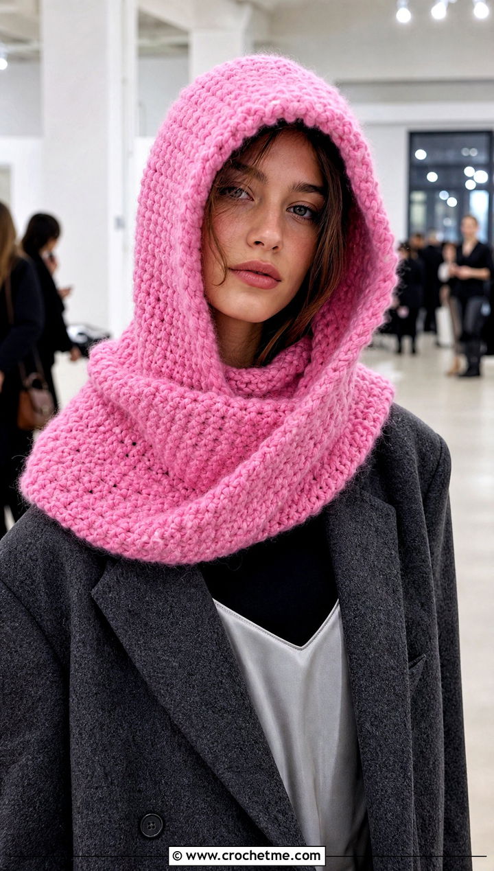 Oversized Hood Crochet Balaclava Beanie With Slip Dress - 25 crochet balaclava beanie outfit ideas