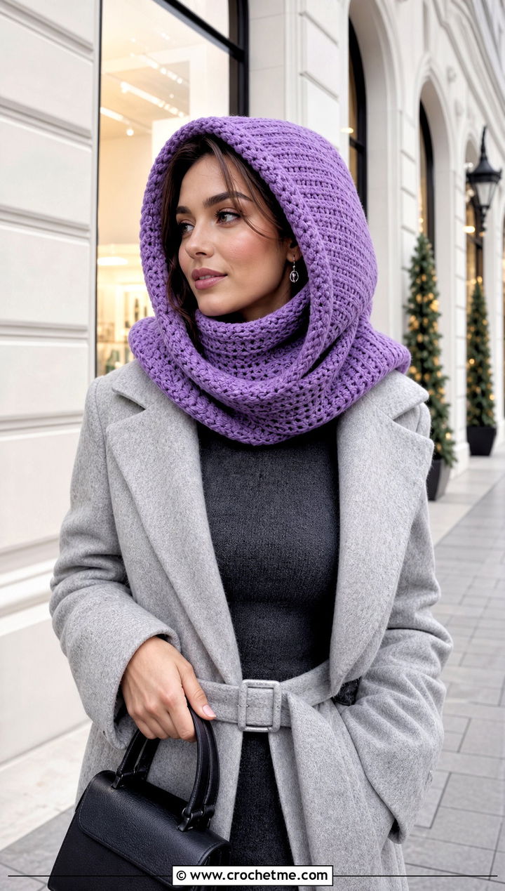 Oversized Hood Crochet Balaclava With Sweater Dress - 25 easy crochet balaclava outfit ideas