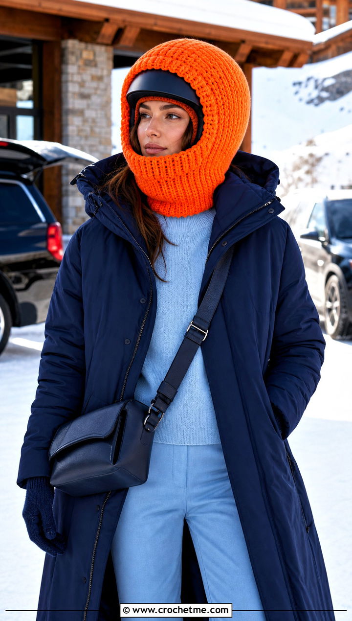 Oversized Hood Crochet Ski Helmet Balaclava With Longline Parka - 15 crochet ski helmet balaclava outfit ideas