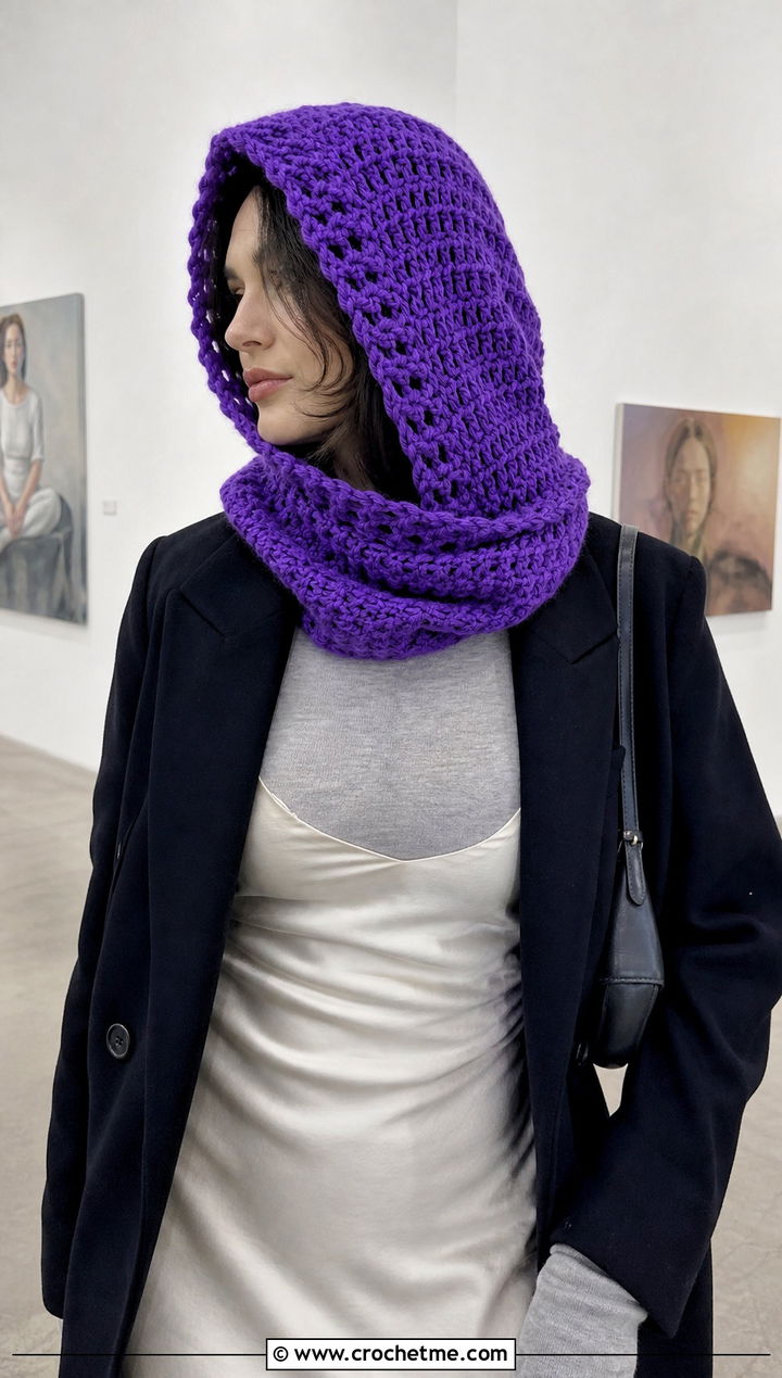 Oversized Hooded Crochet Balaclava With Slip Dress - 30 hooded crochet balaclava outfit ideas