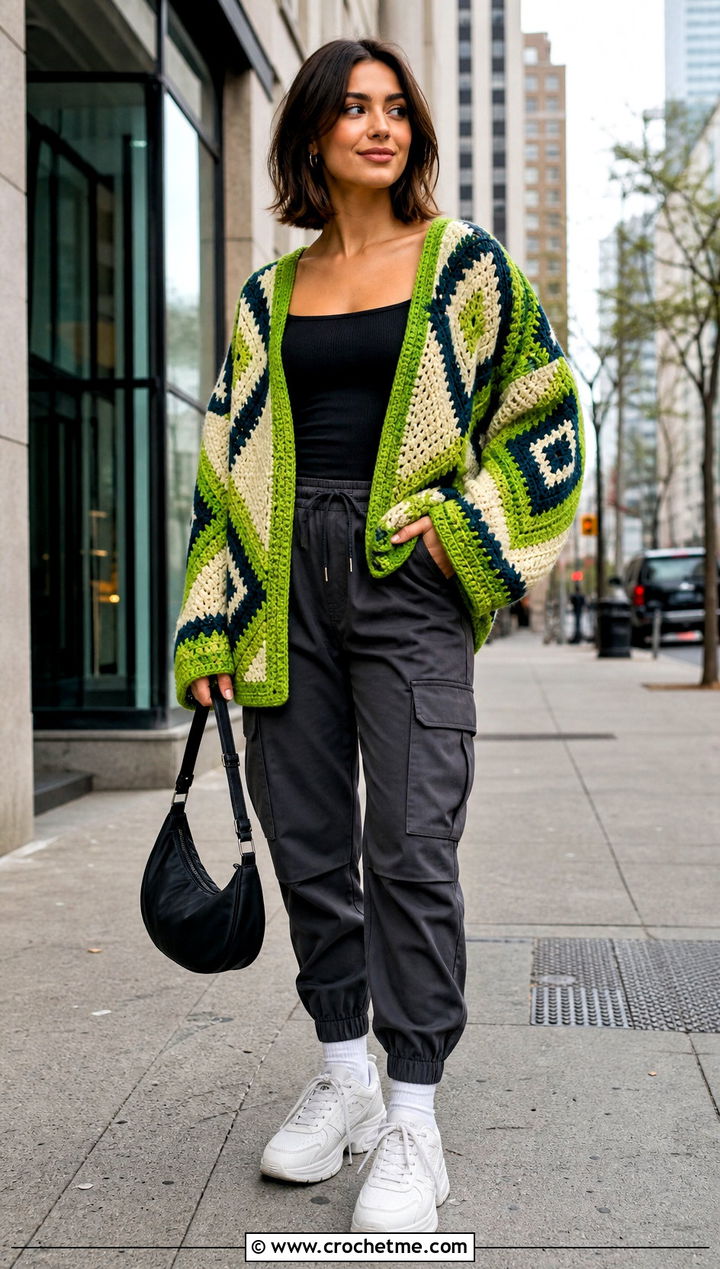 Oversized Howls Crochet Sweater With Cargo Pants - 25 Howls Crochet Sweater outfit ideas