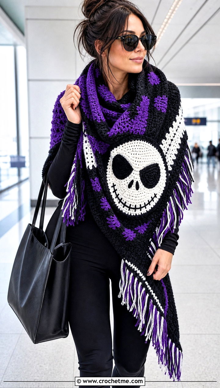 Oversized Jack Skellington Crochet Blanket Scarf With Leggings - 20 Crochet Jack Skellington Scarf outfit ideas