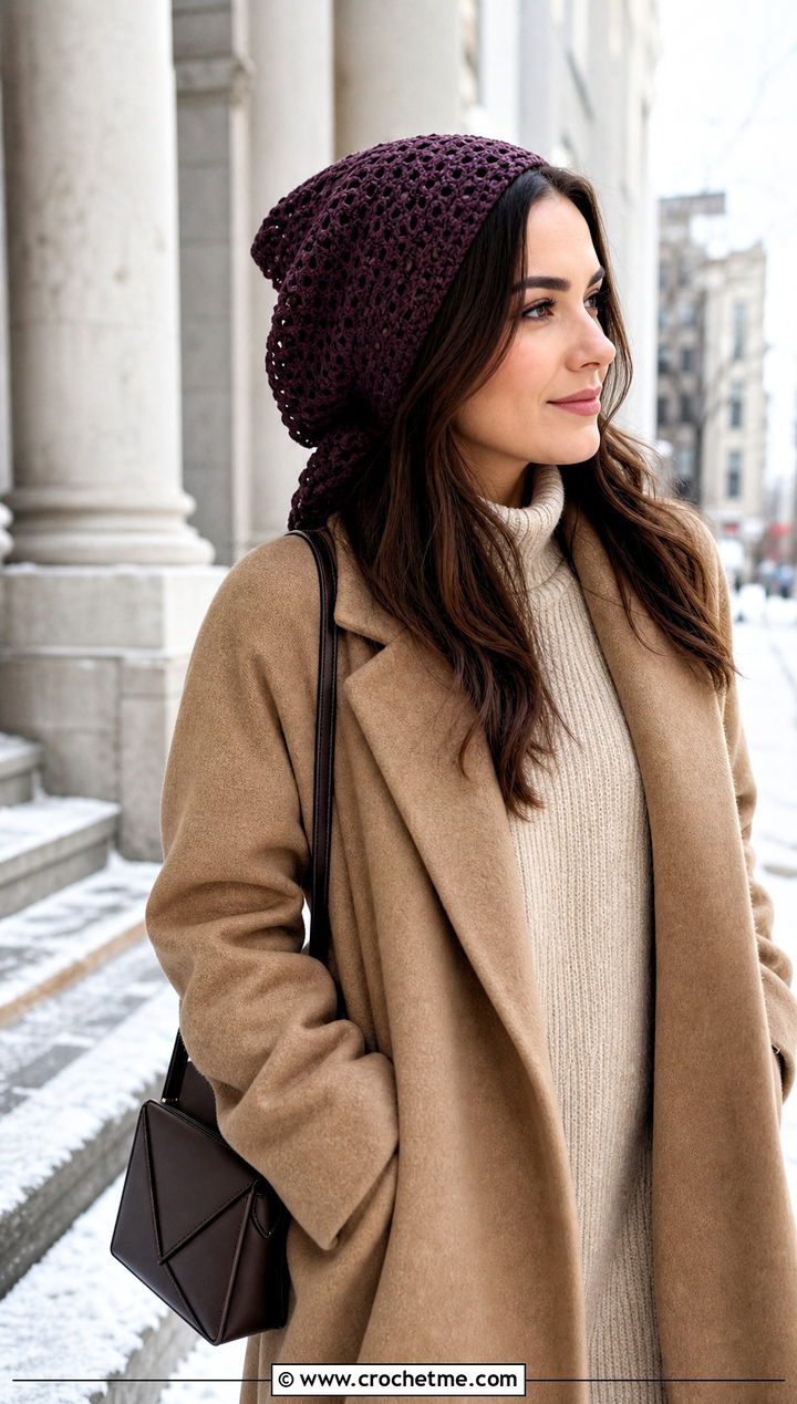 Oversized Kerchief Triangle Headband With Sweater Dress And Boots - 30 crochet triangle headband outfit ideas