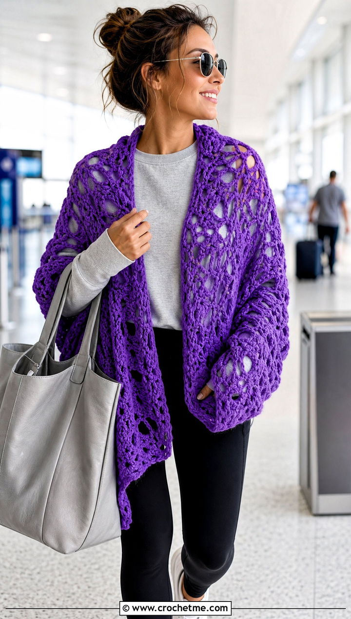 Oversized Lace Crochet Wrap With Leggings - 25 Lace Crochet Shawl outfit ideas