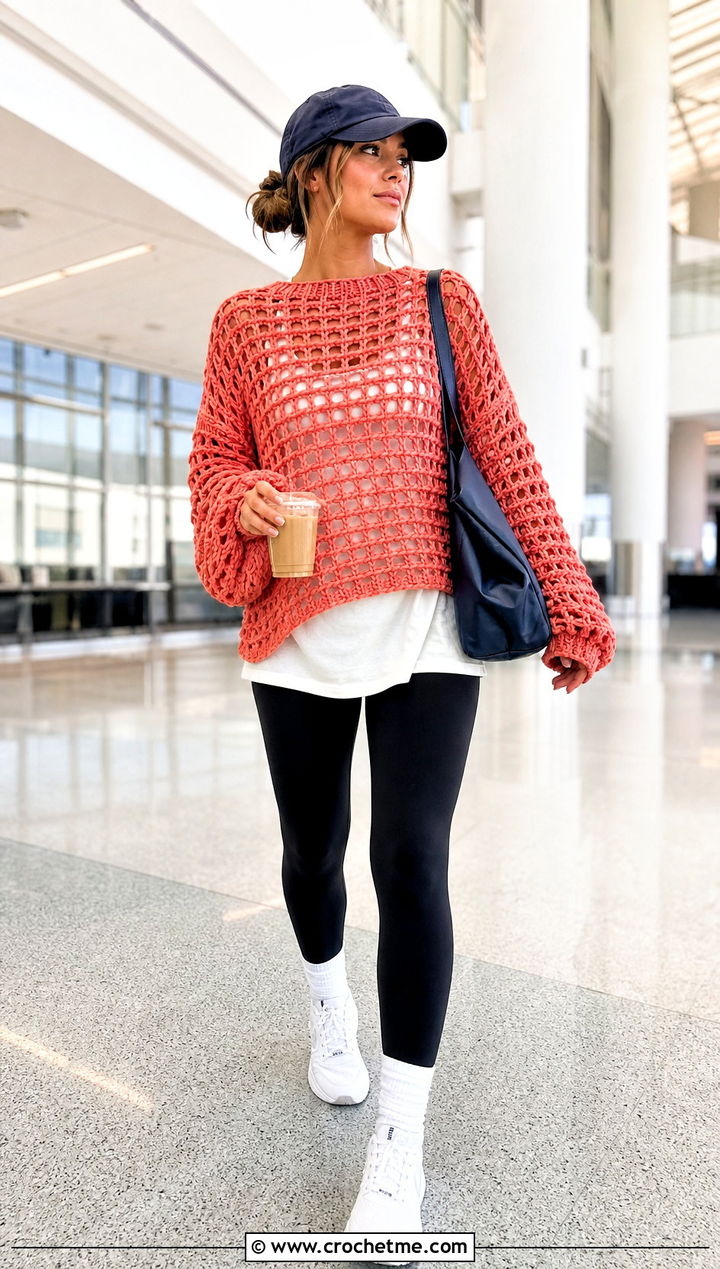 Oversized Lattice Hollow Out Crochet Sweater With Leggings - 25 Hollow Out Crochet Sweater outfit ideas