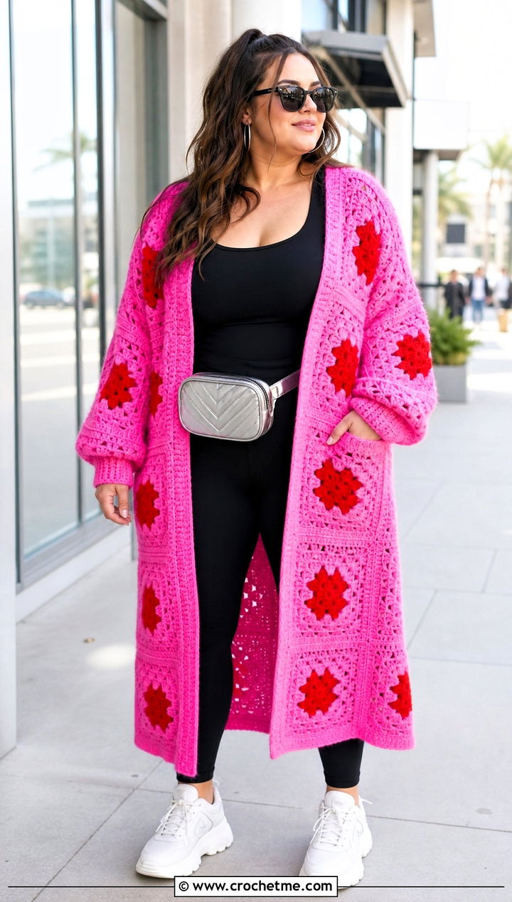 Oversized Long Granny Square Cardigan With Leggings - 35 long granny square cardigan outfit ideas