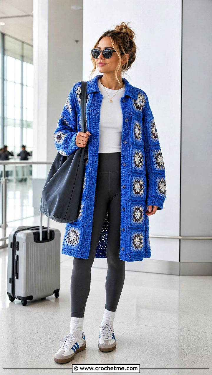Oversized Longline Granny Square Button Up Shirt With Leggings - 25 Granny Square Button Up Shirt outfit ideas
