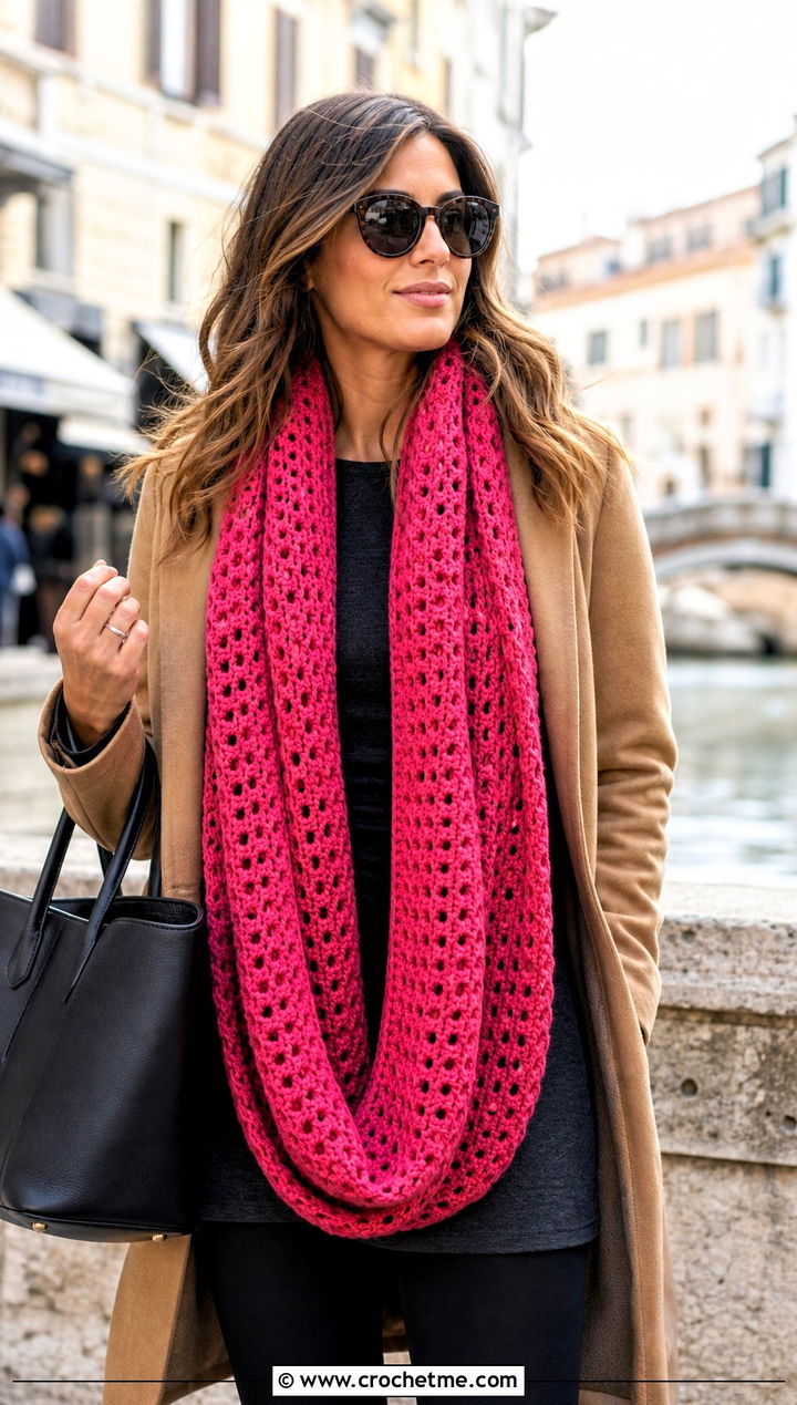 Oversized Loop Infinity Scarf With Leggings And Coat - 30 easy crochet infinity scarf outfit ideas
