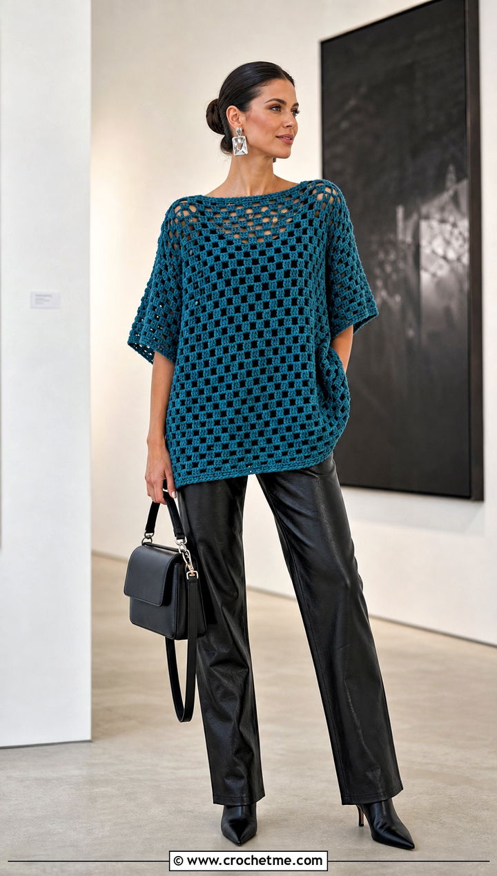 Oversized Maria Crochet Top With Leather Pants - 20 maria crochet top outfit ideas